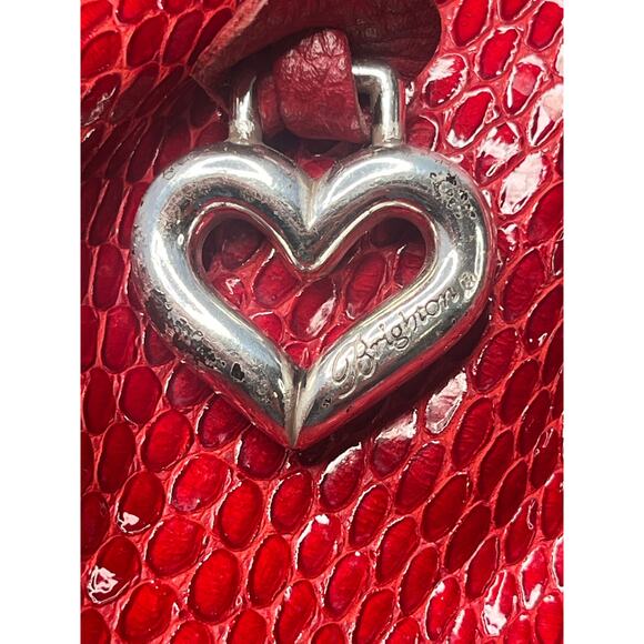 Brighton Red Patent Leather Mock Snake Skin Shoulder Bag Purse Shiny Rare - Picture 5 of 9